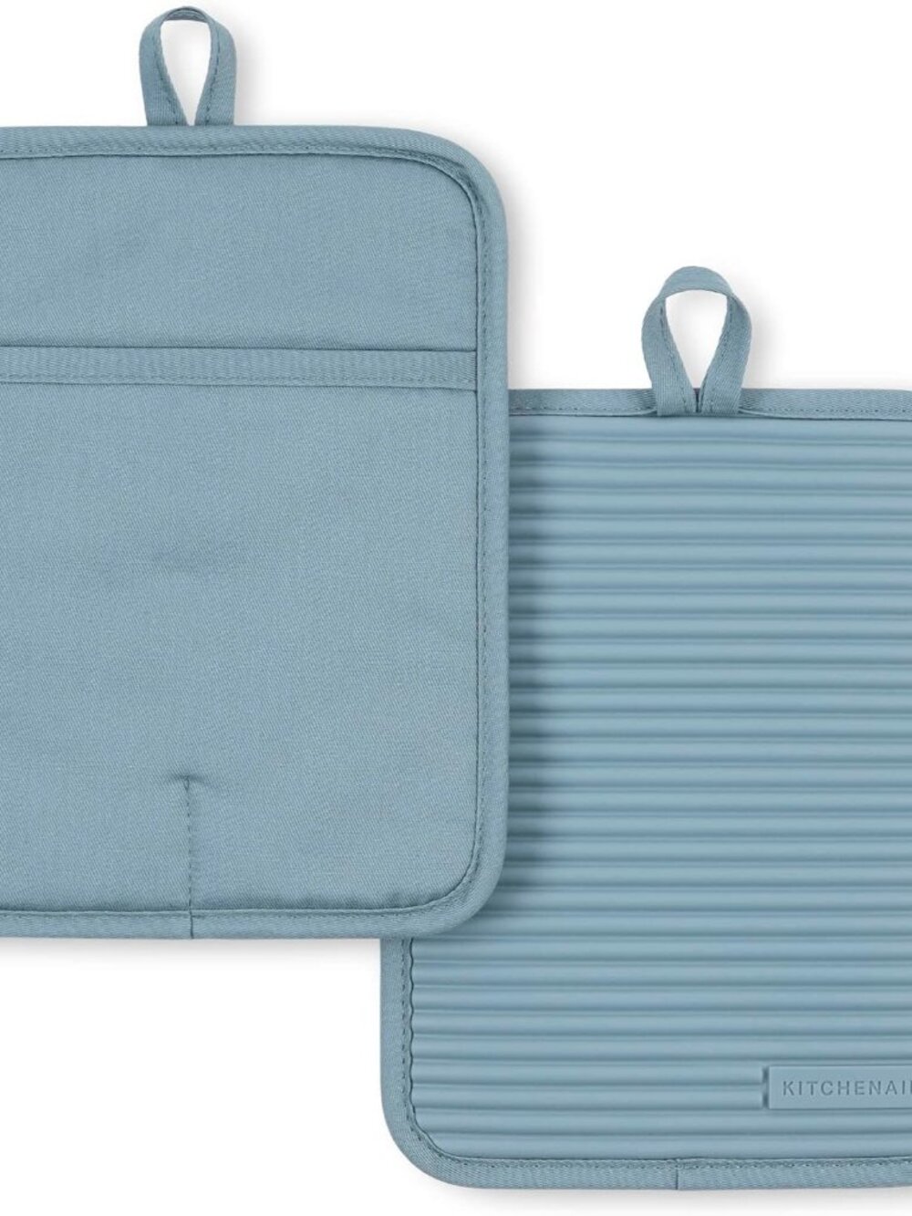 Ribbed Soft Silicone Pot Holder 2-Pack Set, Fog Blue, 7"x9"